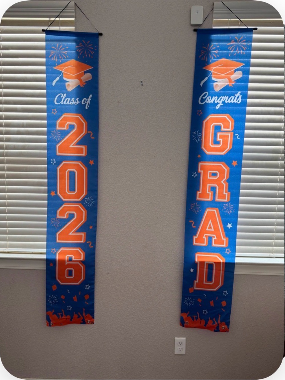 Class of 2026 Graduation Decoration Banners  Pair - Blue and Orange